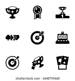 9 winner filled icons set isolated on white background. Icons set with award, victory, competition, gambling, goal, slot machine, Target, success, poker icons.