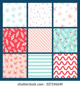 9 Winter holidays seamless patterns collection