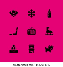 9 winter icon set with snowflake, heater and duplex vector illustration for graphic design and web