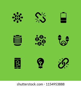 9 wire icons in vector set. lightbulb, hdmi, battery and pulley illustration for web and graphic design