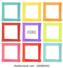 9 wooden square picture frames color rainbow set for your web design