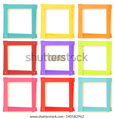 9 wooden square picture frames color rainbow set for your web design