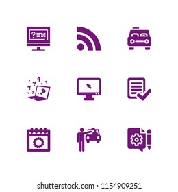 9 word icons in vector set. rss, verified text paper, taxi and content illustration for web and graphic design