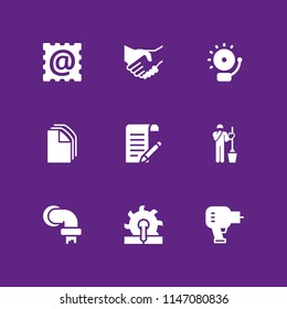 9 work icon set with pipes, alarm and cleaner vector illustration for graphic design and web