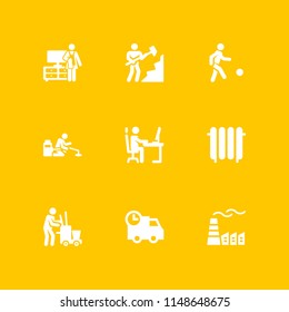 9 worker icon set with heater, cleaner and hammer vector illustration for graphic design and web