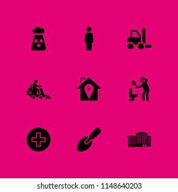 9 worker icon set with man, cleaning and forklift vector illustration for graphic design and web