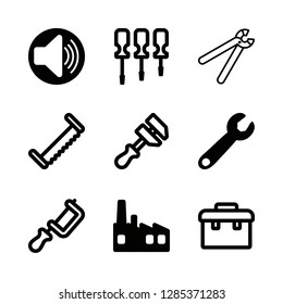 9 workshop icons with pliers and toolbox in this set