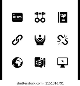 9 world icons in vector set. link, cursor, content and ecology and environment illustration for web and graphic design