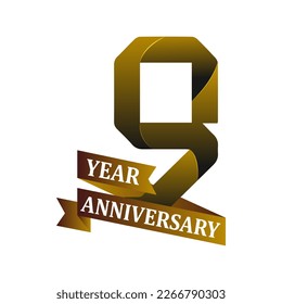 9 year anniversary celebration logotype design with golden color isolated on white background. First year anniversary celebration logo template