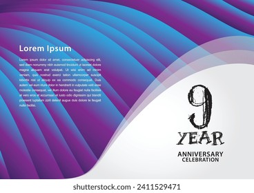 9 year anniversary celebration logotype on purple background for poster, banner, leaflet, flyer, brochure, web, invitations or greeting card, 9 number design, 9th Birthday invitation, anniversary logo