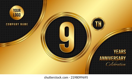 9 Year Anniversary celebration template design. Golden Anniversary, vector illustration.