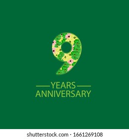 Ilustración de diseño de plantillas vectoriales de celebración de 9 años
