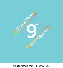 Celebración del 9° aniversario, diseño vectorial para celebraciones, tarjetas de invitación y tarjetas de felicitación