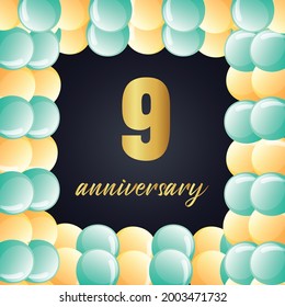 9 year anniversary celebration, vector design for celebrations, invitation cards and greeting cards