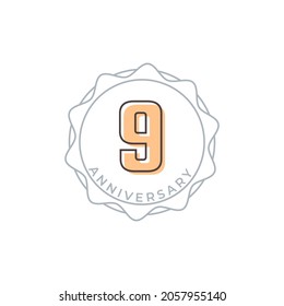 9 Year Anniversary Celebration Vector Badge. Happy Anniversary Greeting Celebrates Template Design Illustration