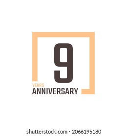 9 Year Anniversary Celebration Vector with Square Shape. Happy Anniversary Greeting Celebrates Template Design Illustration