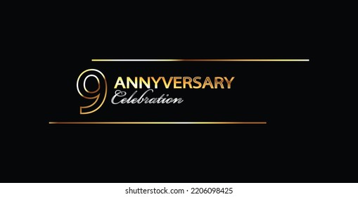 9 Year Anniversary celebration Vector Design. 9th Anniversary celebration. Gold Luxury Banner of 9th Anniversary celebration. ninth celebration. Vector anniversary