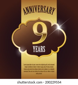 "9 Year Anniversary" - Elegant Golden Design Template / Background / Seal