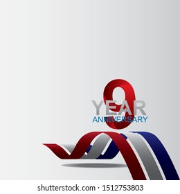 9 year anniversary logotype design with red color and ribbon isolated on white background for celebration event