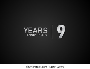 9 year anniversary silver design for celebration event isolated on black background 
