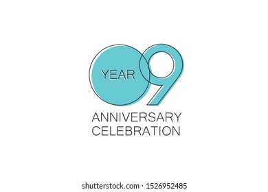 9 year Anniversary, Sleek and Clean Design, Inspired by Comic and Magazine Looks, Pastel Blue Color, Dedicated for invitation, greeting card - Vector