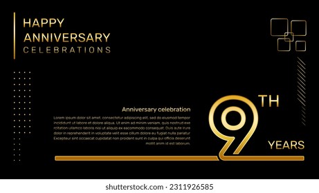 9 year anniversary template with gold color number and text, vector template