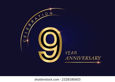 9 year anniversary vector banner template.Dark Blue Golden Royal anniversary Graphics Background.Growing Elegant Shine Spark. Luxury Premium Corporate Abstract Design Template.modern Shape Post.