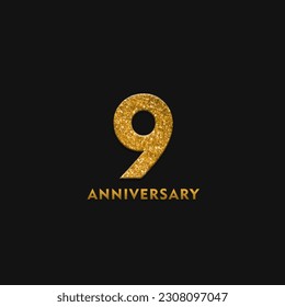 9 year anniversary vector isolated design element with golden glitter on dark background
