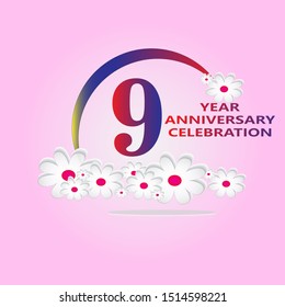9 Year Anniversary Vector Template Design Illustration