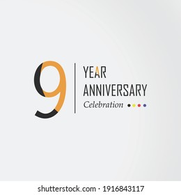 9 Year Anniversary Vector Template Design Illustration Black Orange Elegant White Background