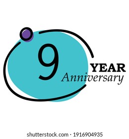 9 Year Anniversary Vector Template Design Illustration Blue Circle White Background