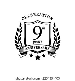 9 year celebration anniversary logo vector isolated on white background