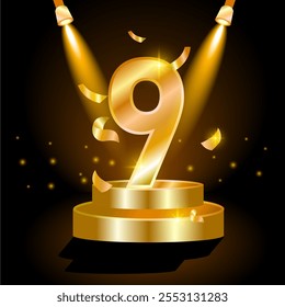 
9 años de celebración de fondo de gráficos de premio de oro. Punto de entretenimiento Luz de Hollywood Plantilla de lujo Premium Diseño Abstractas Corporativa Plantilla Anuncio Certificat