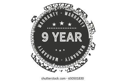9 year warranty icon vector vintage grunge guarantee background