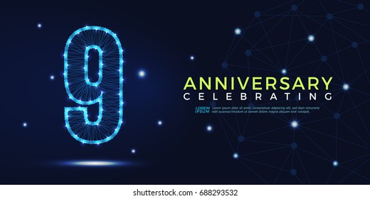 9 years anniversary celebrating numbers vector abstract polygonal silhouette. 9th anniversary concept. vector illustration
