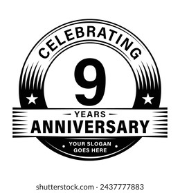 9 years anniversary celebration design template. 9th logo vector illustrations.