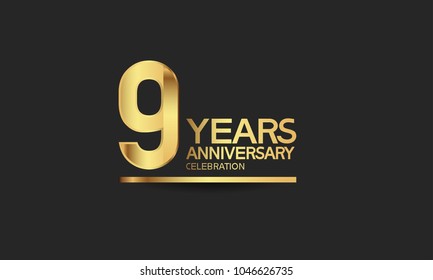 9 years anniversary celebration with elegant golden color isolated on black background