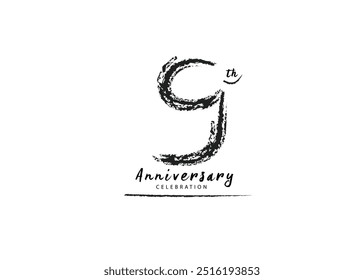 9 Anniversary Celebration logo preto pincel vetor, 9 número logotipo design, 9º aniversário logotipo, feliz aniversário, Vetor Anniversary For Celebration, cartaz, Cartão de convite