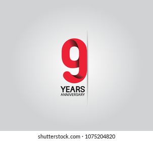 9 years anniversary celebration logotype. anniversary logo with red color isolated on white background, vector design for celebration, invitation card, and greeting card