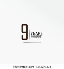 9 years anniversary celebration logotype with elegant dark brown color backround white for celebration