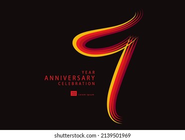 9 years anniversary celebration logotype Red line vector, 9th birthday logo, 9 number, Banner template, vector design template elements for invitation card and poster.