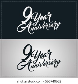 9 years anniversary celebration logotype, hand lettering