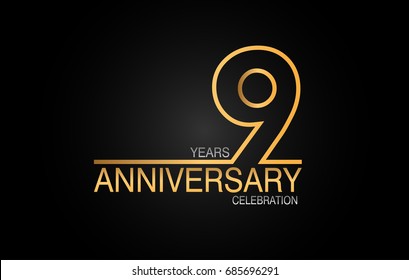 9 years anniversary celebration logotype. anniversary logo with golden and silver color isolated on black background, vector design for celebration, invitation card, and greeting card