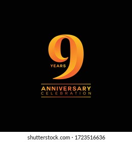 9 Years Anniversary Celebration, Number Vector Template Design Illustration.