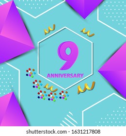 9 Years Anniversary Celebration Vector Template Design Illustration