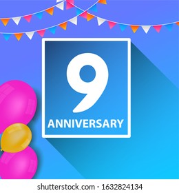 9 Years Anniversary Celebration Vector Template Design Illustration