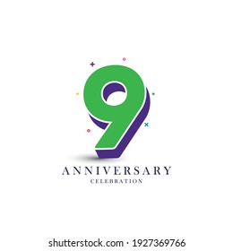 Ilustración de diseño de plantillas vectoriales de celebración de 9 años