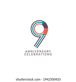 9 Years Anniversary Celebration Vector Template Design Illustration