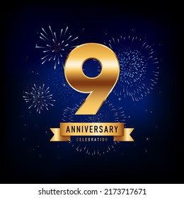 9 Years Anniversary Celebration, Vector Design Illustration Template