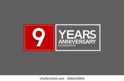 9 years anniversary design horizontal square style with red and white color for celebration event